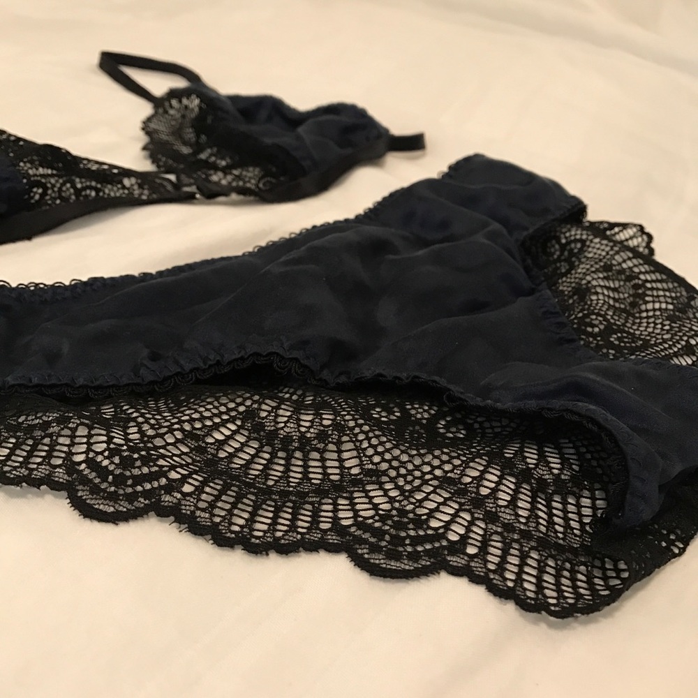 NWOT silk & lace handmade navy/black lingerie set